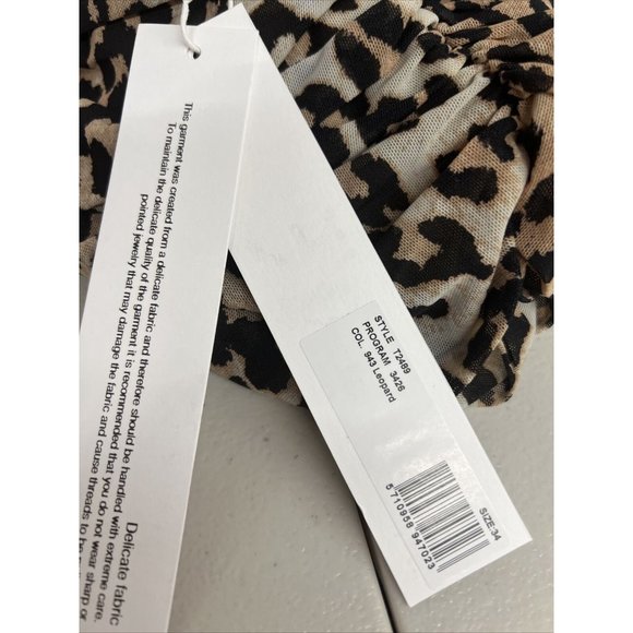 NEW NWT Ganni Leopard Shirred Skirt Animal Printed Mesh Short Stretch SZ US 2 34 - Picture 7 of 9